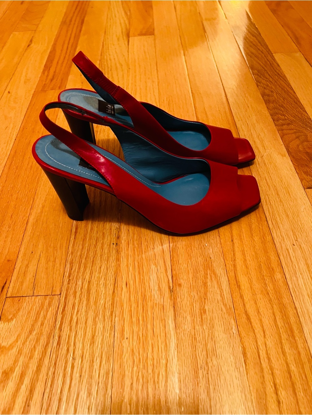 b.iala Red Slingback Peep-Toe Heels - Picture 3 of 7